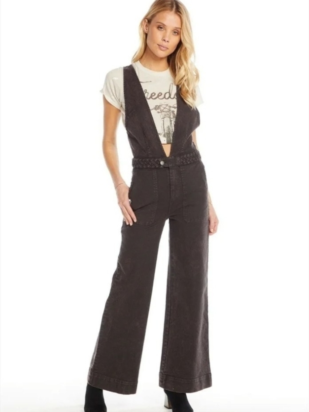 Chaser Free Fallin' Braided Chaser Denim Jumpsuit S NWOT